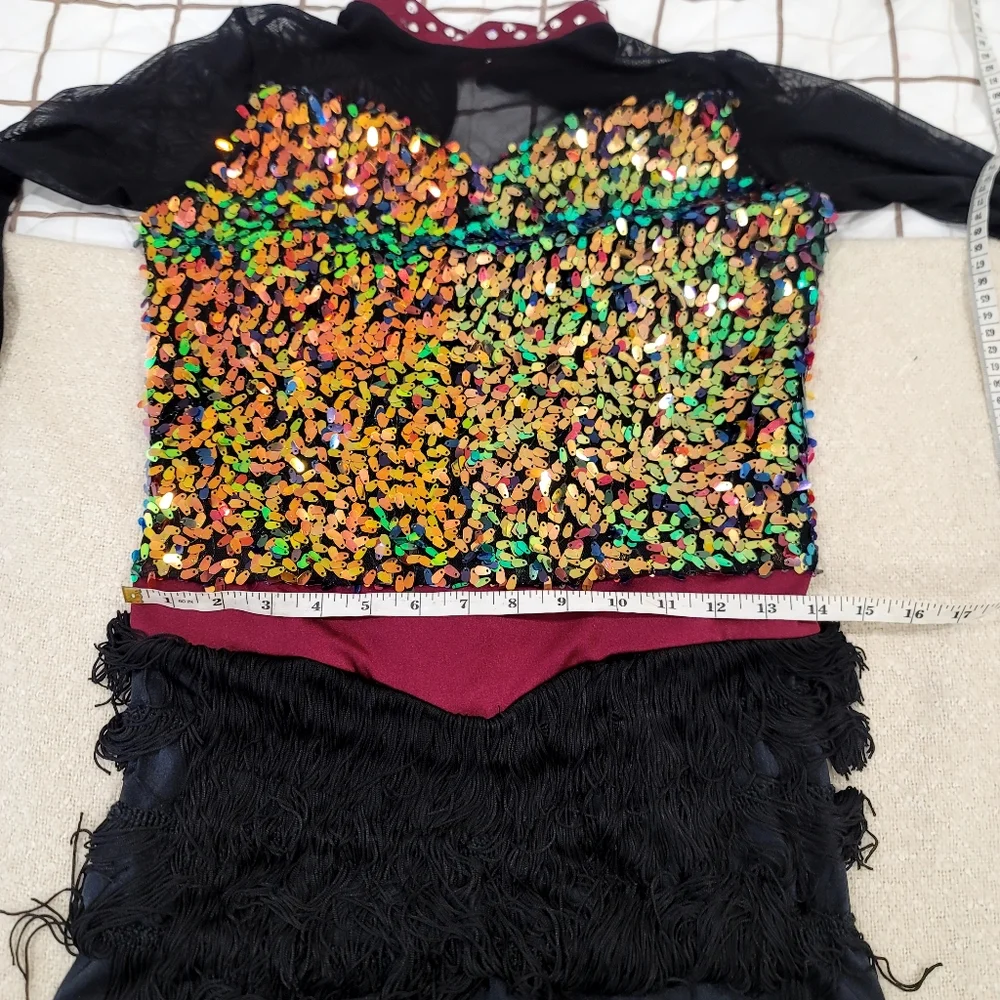 Weissman Sequin Jazz Leotard XXLC  Custom Jewel Neck Fringe Costume  Showstopper